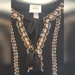 Knox Rose Black Tunic Dress with Intricate Pink Detailing